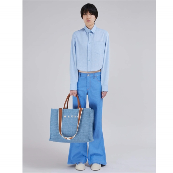 Marni Large Raffia Tote Bag, Opal/Moca 